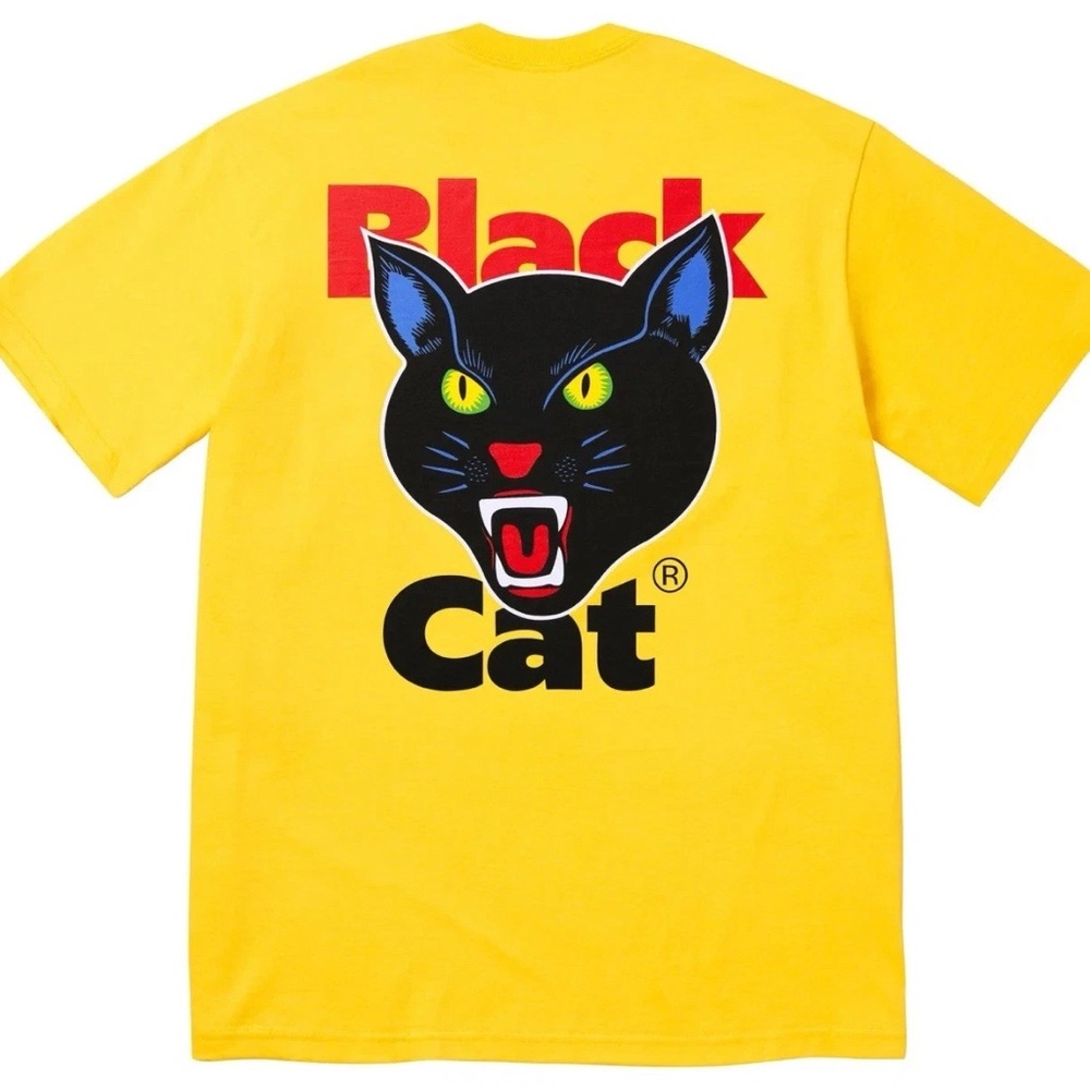 Supreme Pre-Shrunk 100% Cotton, Black Cat Tee Yellow In Size Medium - Picture 1 of 6